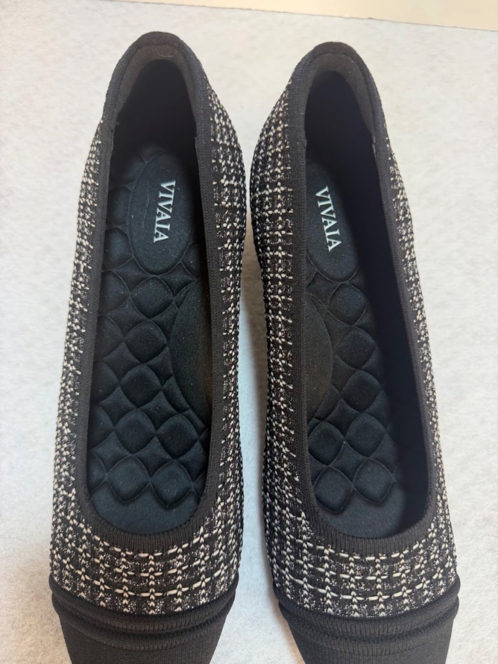 VIVAIA Women's Knit Block Heel Pumps Black White Tweed Size EU 41 US 10.5 - Picture 3 of 7